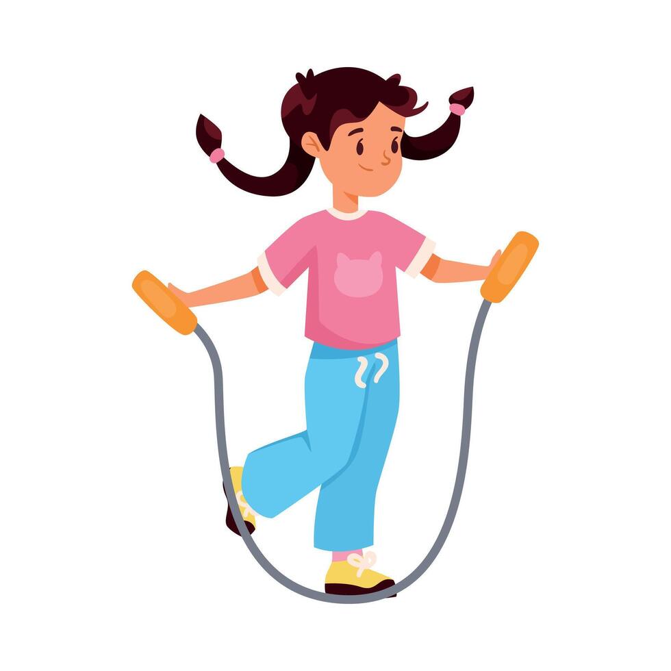 Girl Character Skipping Rope Do Sport and Physical Activity Illustration vector