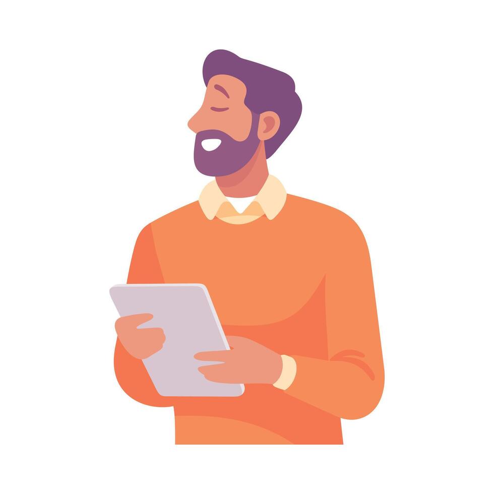Business Process with Man with Tablet Busy with Analytics Illustration vector