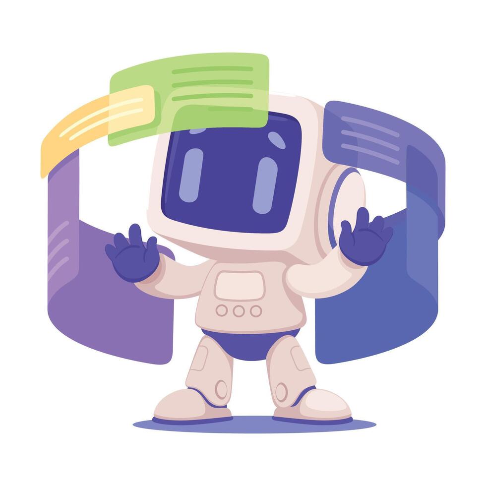 Robot Character Search Information in Internet as Smart Android Assistant Machine Illustration vector