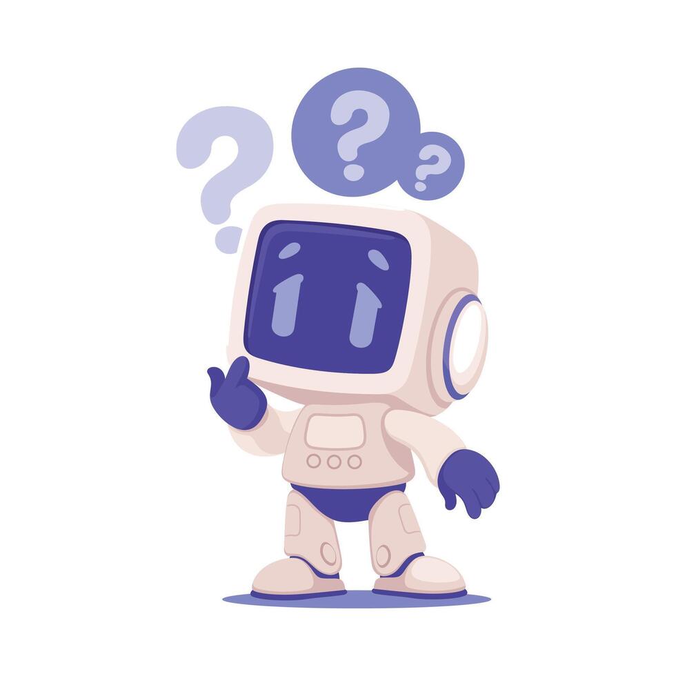 Robot Character Thinking as Smart Android Assistant Machine Illustration vector
