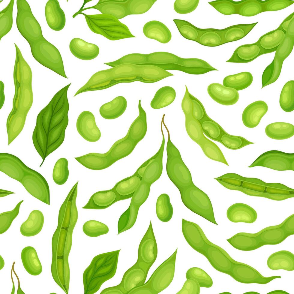 Green edamame and leaves pattern vector