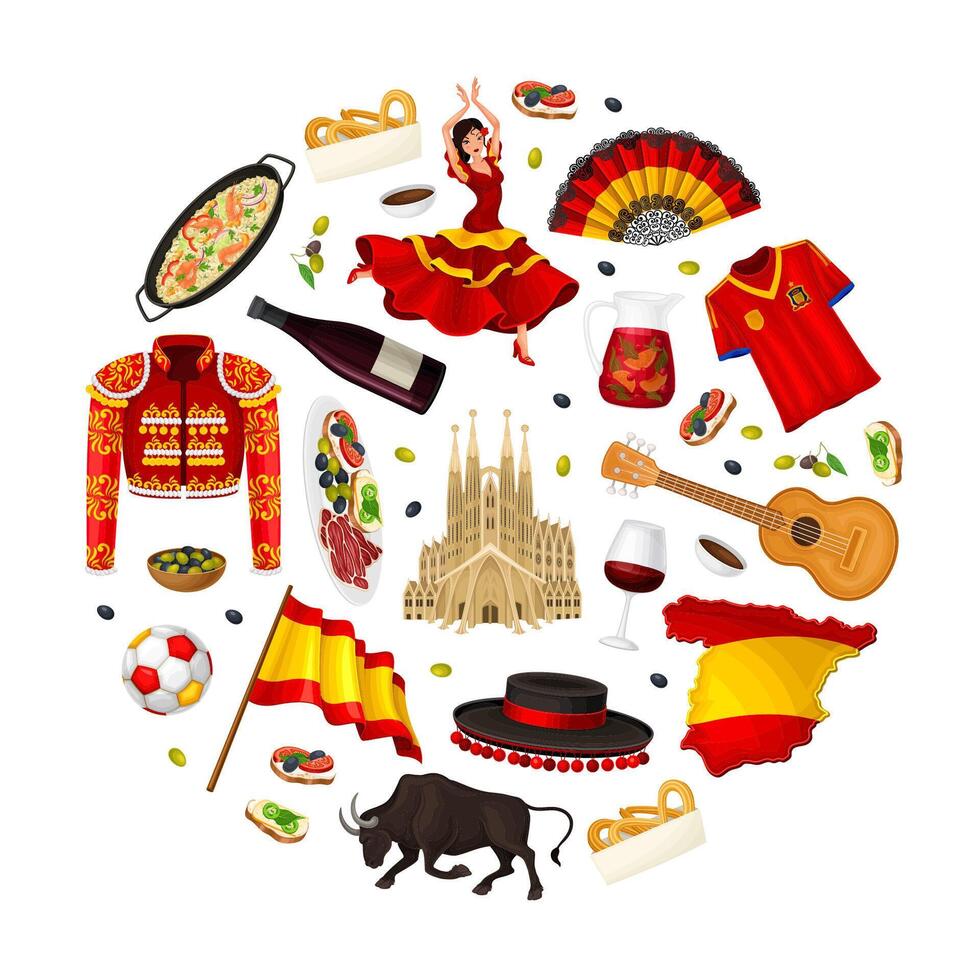 Spanish culture food and dance representation vector