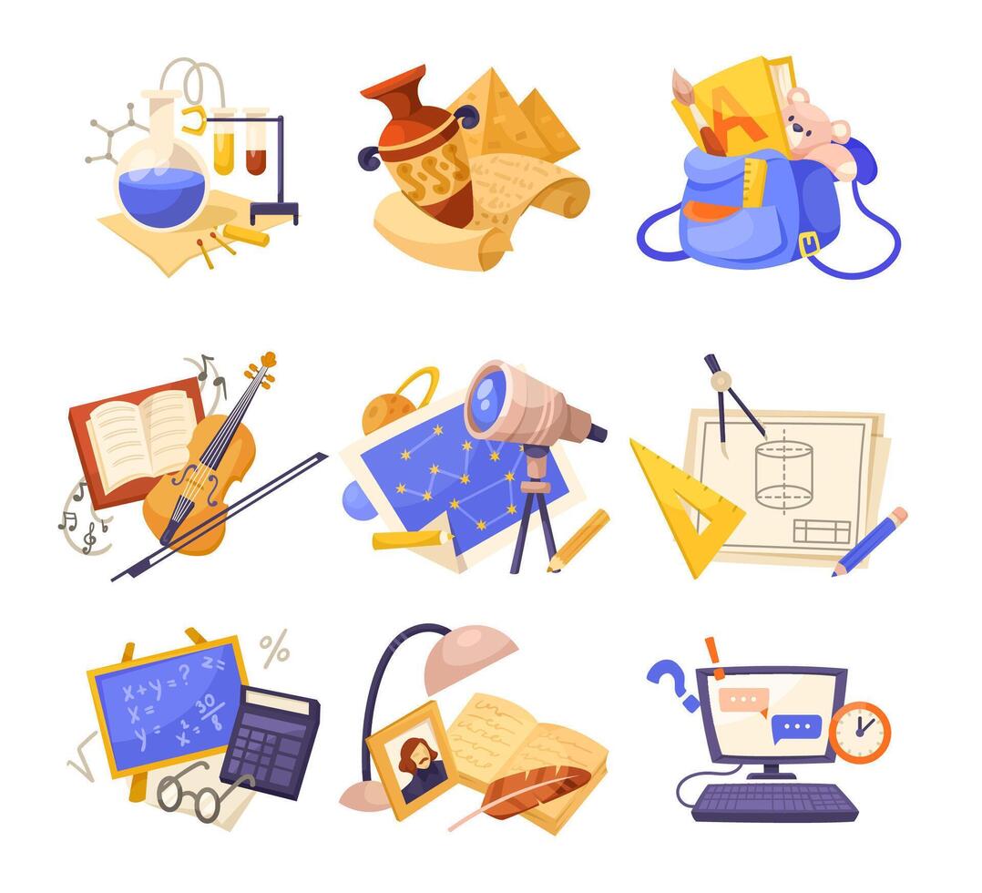 Learning tools and education materials icons vector