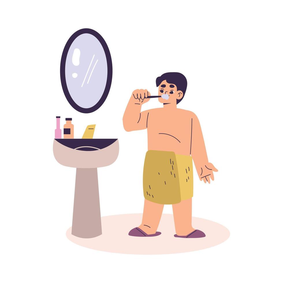 Boy Character Brushing His Teeth Have Schedule and Daily Routine Activity Illustration vector