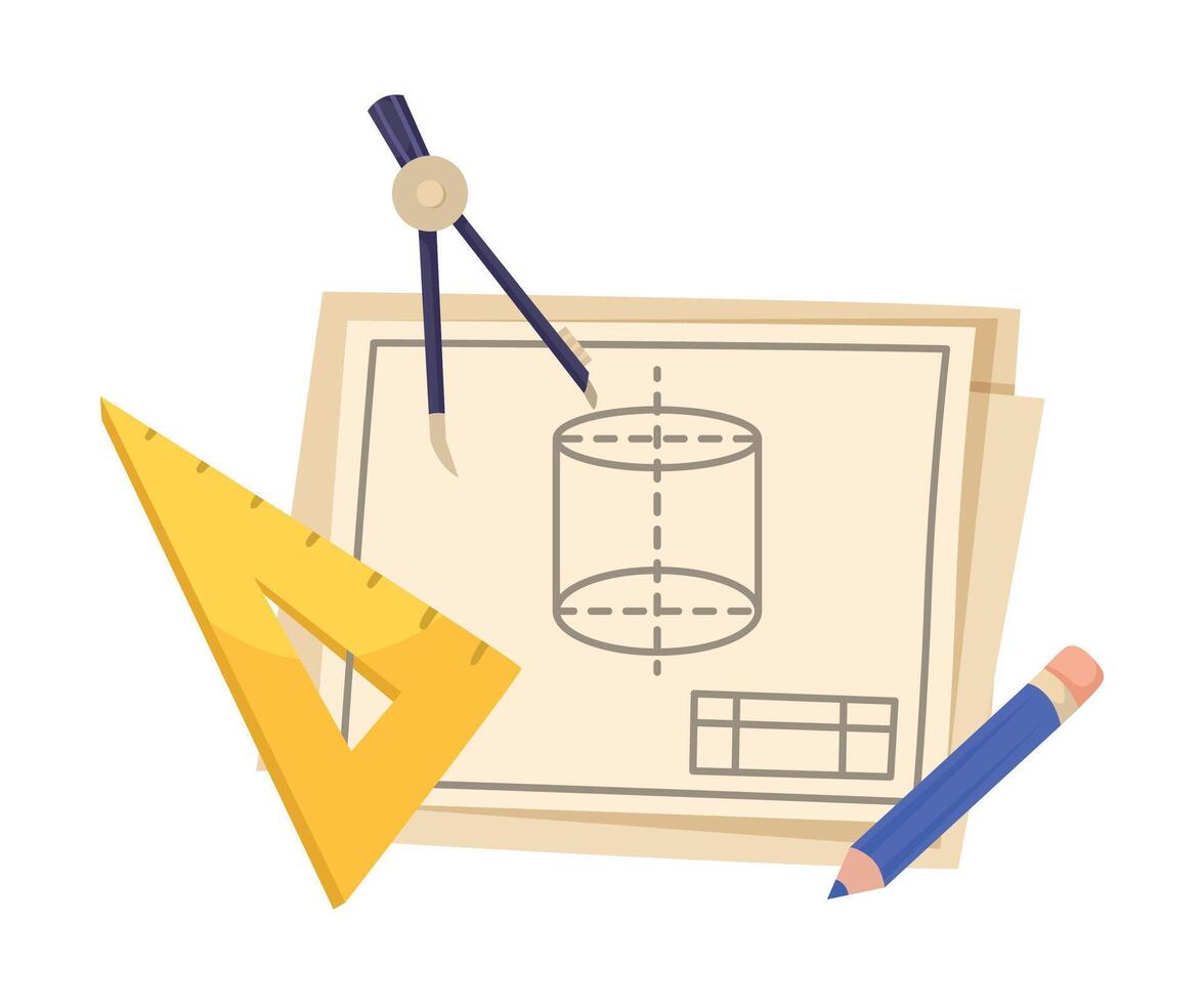Geometry Ruler and Draft as School Education Item and Supply Composition Illustration vector