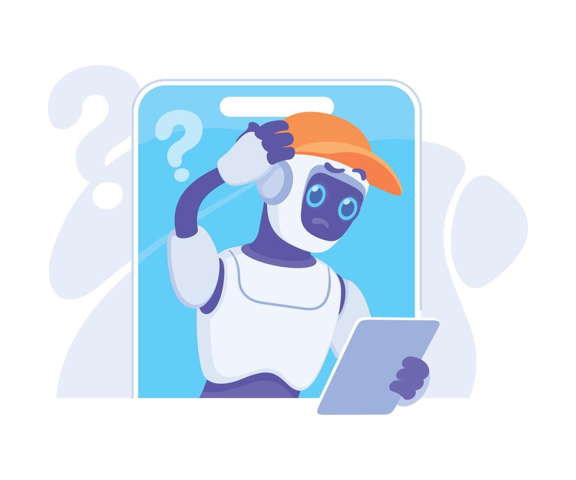 Robot Character Think Scratch Head as Smart Android Assistant Machine Illustration vector
