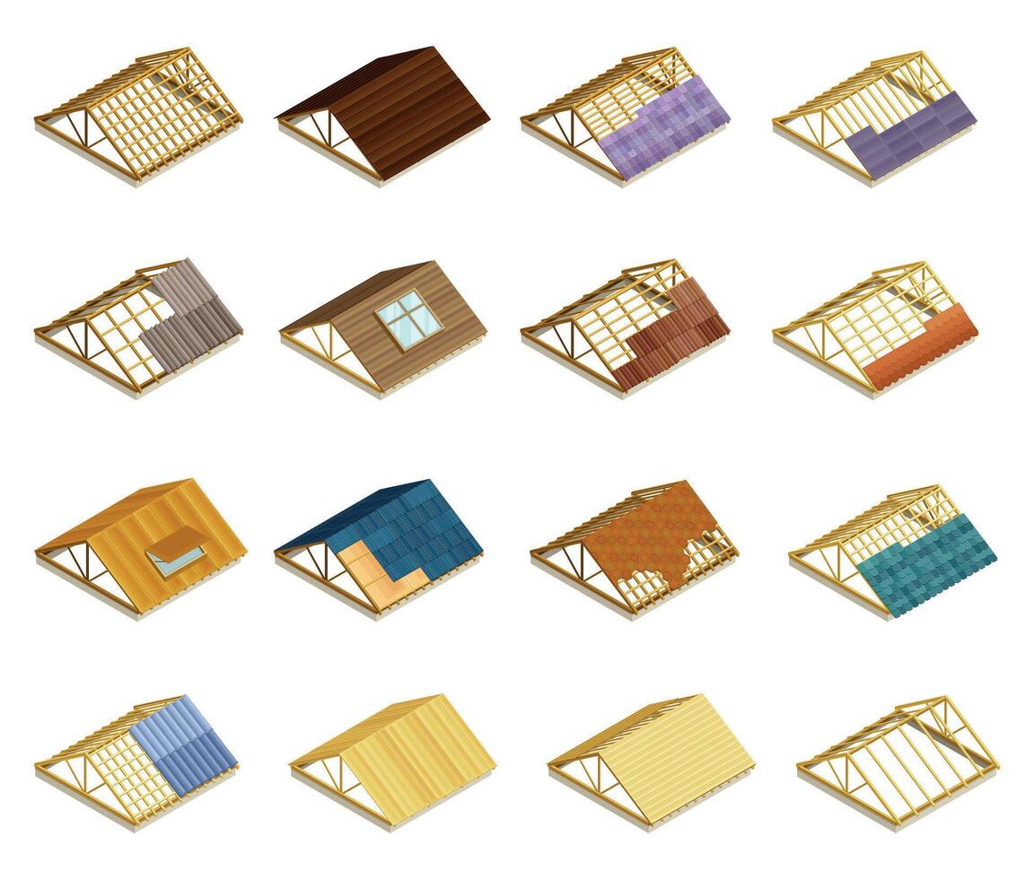 Variety of roofing designs and styles vector