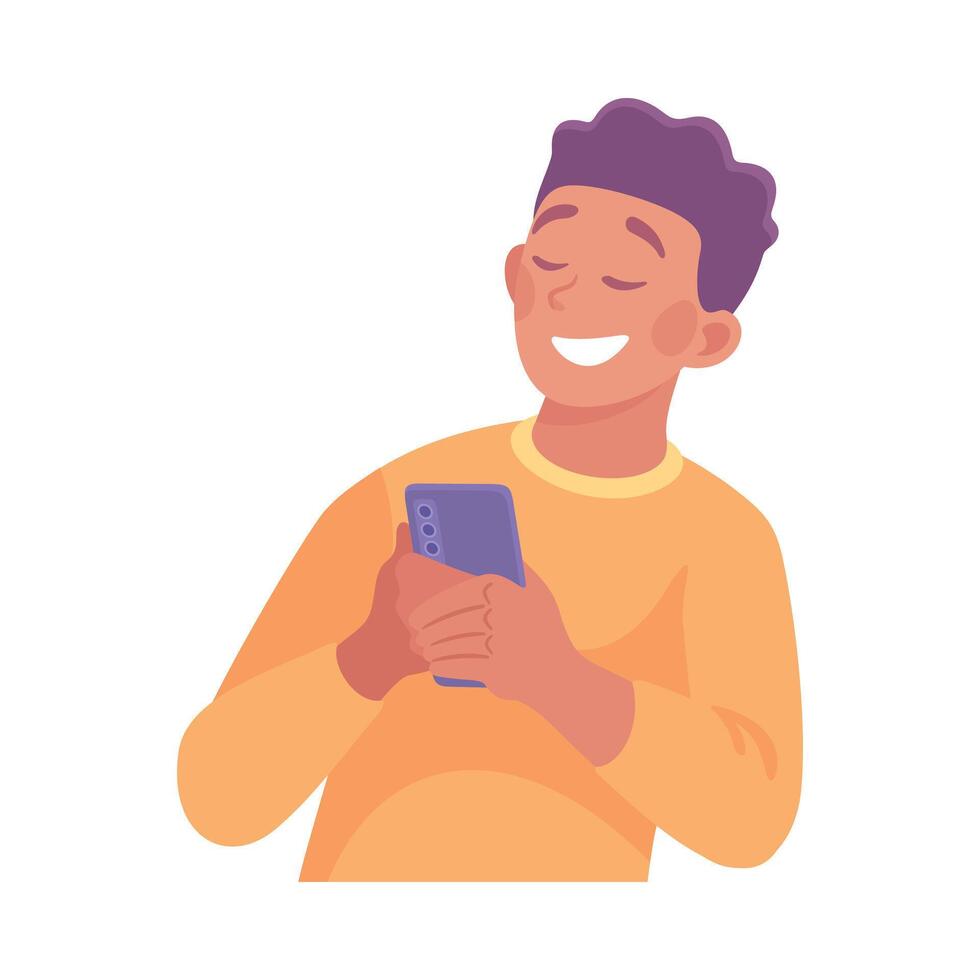Business Process with Man with Smartphone Busy with Analytics Illustration vector