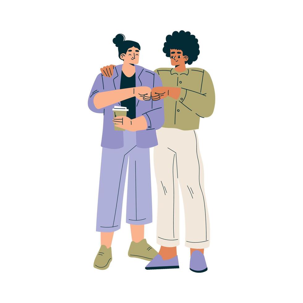 Woman Bumping Fists as Successful Partnership and Teamwork Gesture Illustration vector