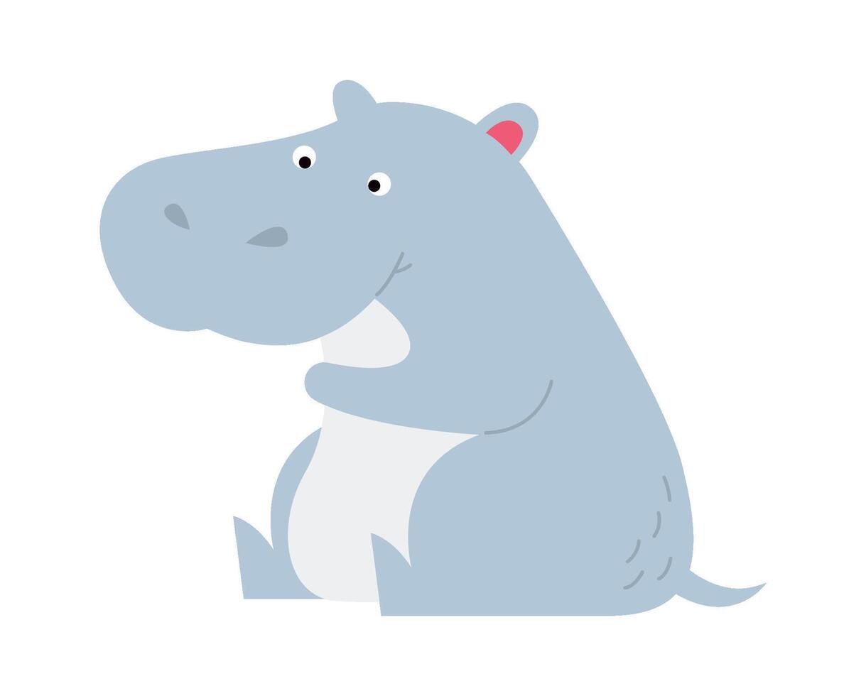 Cute hippo flat icon Funny wild animal vector