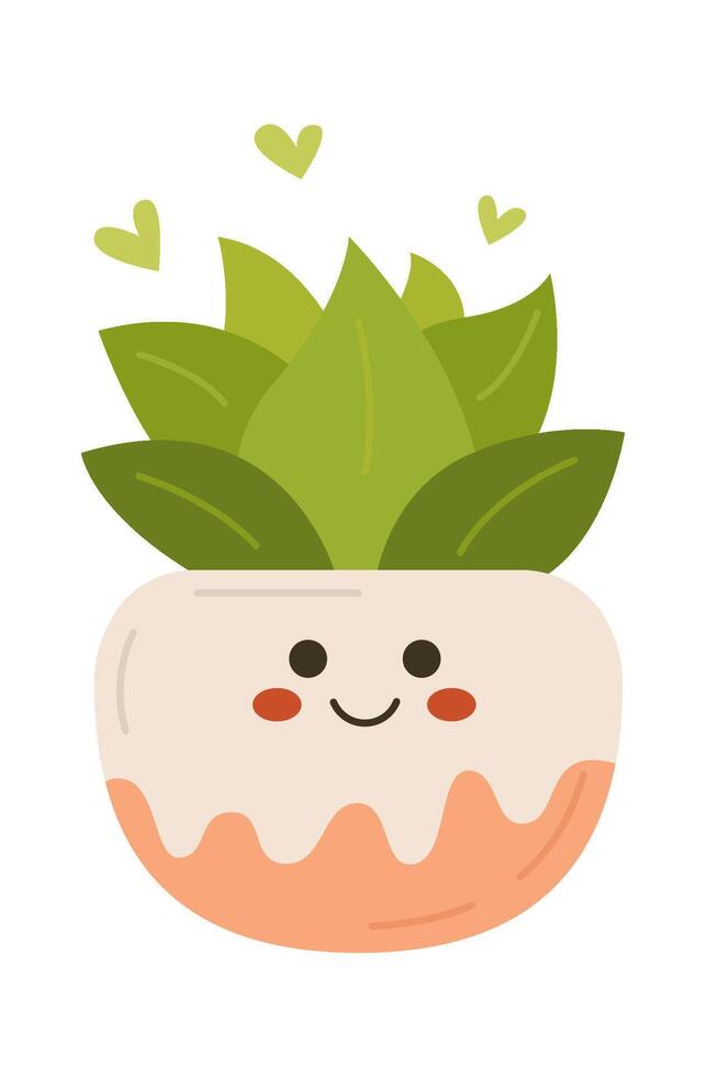 Cartoon cute succulent plant in ceramic pot flat icon Illustration vector
