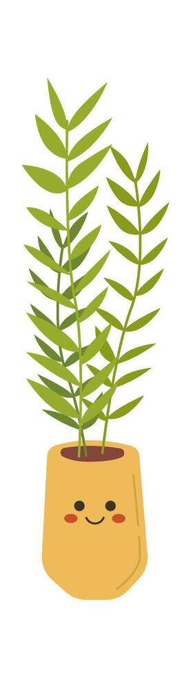 Kentia palm in ceramic cartoon pot flat icon Green houseplant vector