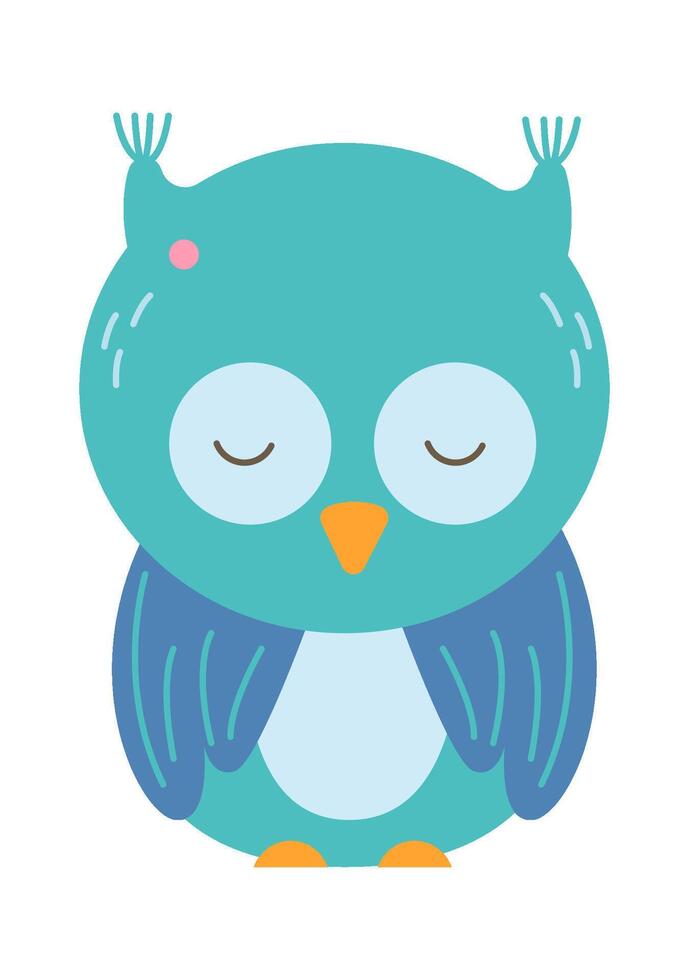 Funny owl flat icon Sleeping bird vector