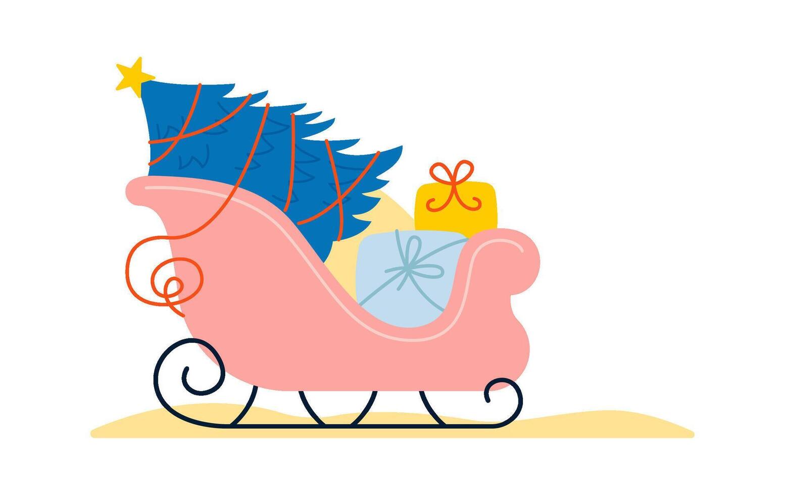 Sleigh with evergreen tree and presents flat icon vector