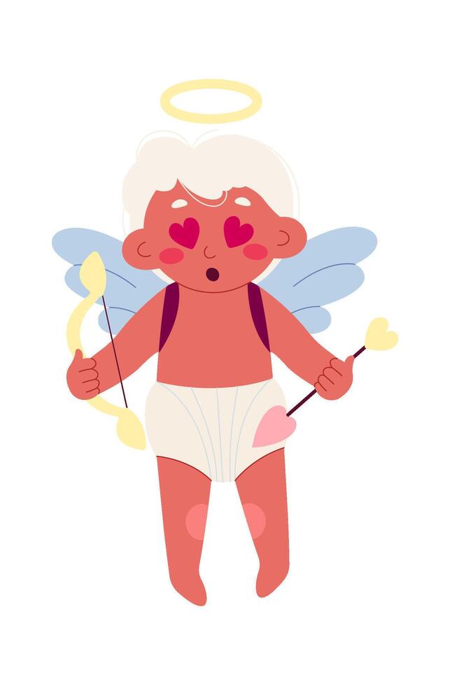 Cute cupid with bow and arrow flat Funny angel vector