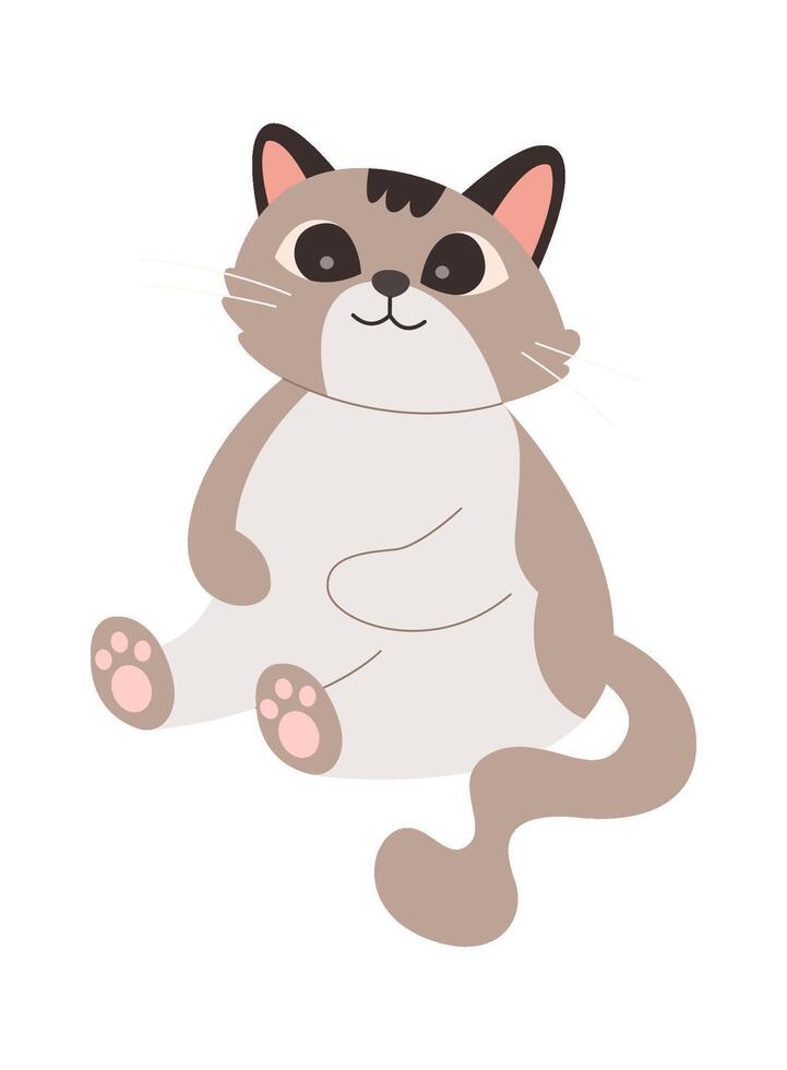 Cute cat sitting flat icon Funny domestic animal Illustration vector
