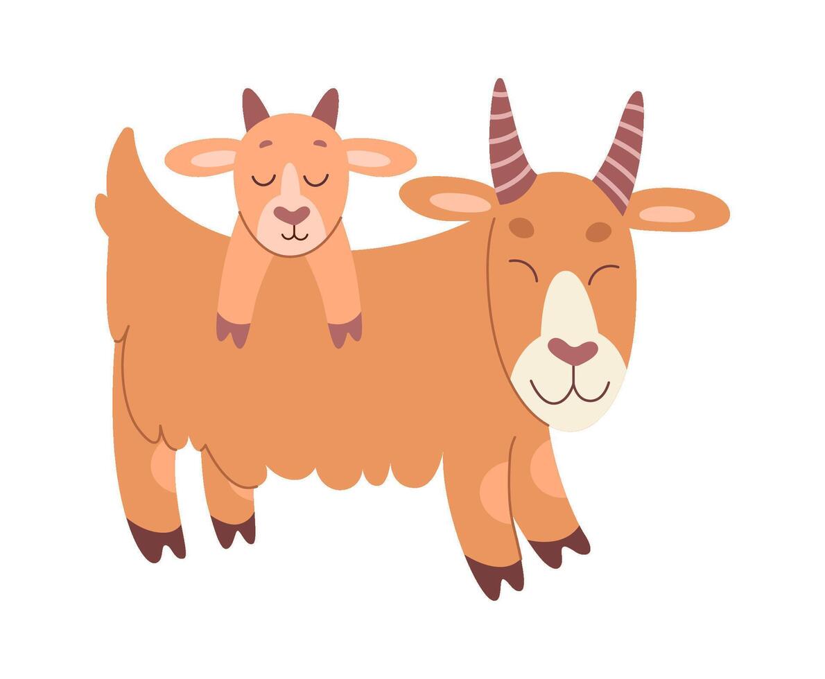 Funny cartoon mother and baby goat flat icon Cute animals vector