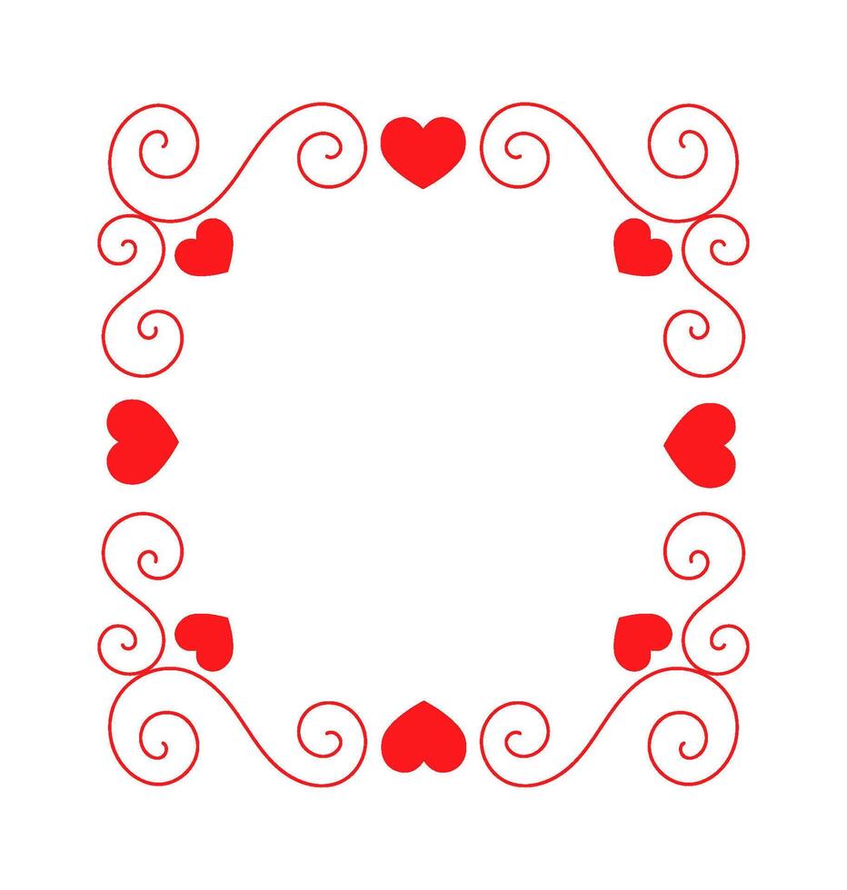 Square frame with hearts and curls flat icon Wall decor vector