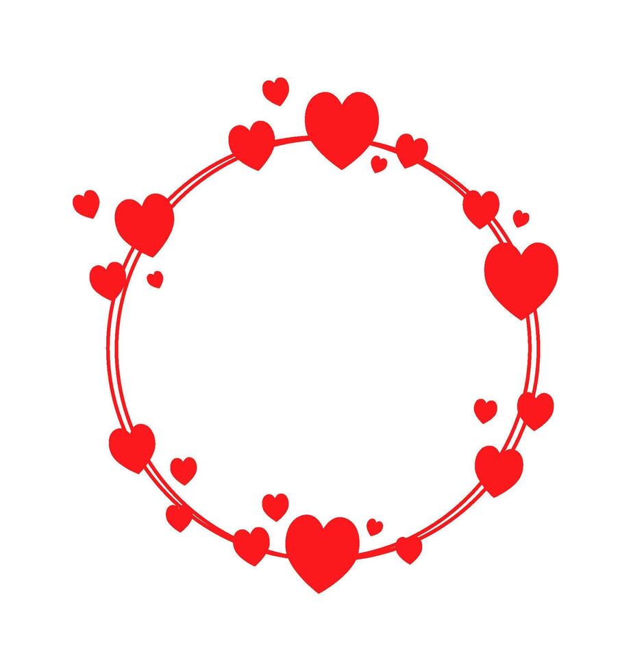Cute circle frame with hearts flat icon Decor element vector