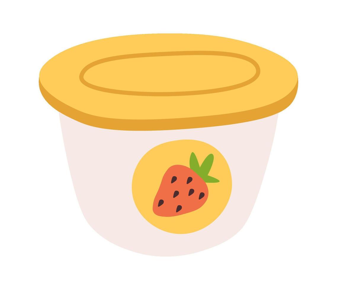 Tasty strawberry puree flat icon Plastic lunch box vector