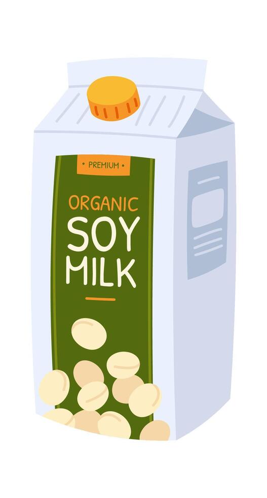Organic soy milk in paper box flat icon Healthy drink vector