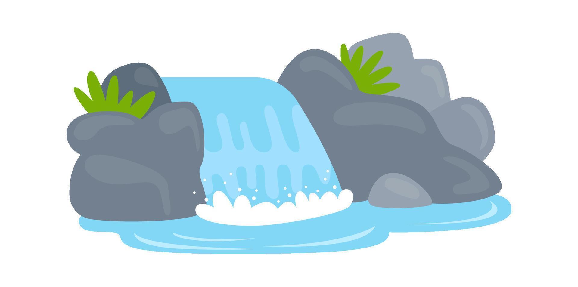 Waterfall flat icon Motion water from rock Tropical landscape Flat Illustration vector