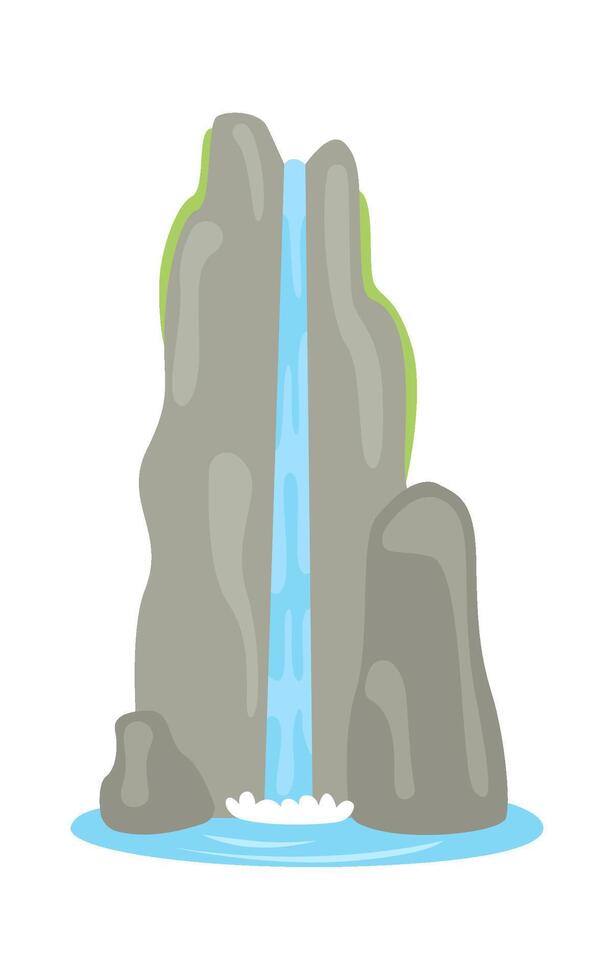 Waterfall flat icon Motion water from rock Tropical landscape Illustration vector