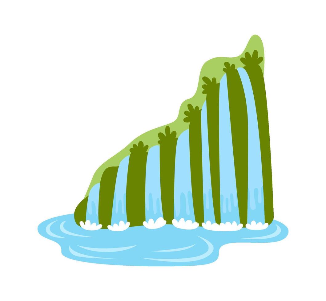Waterfalls flat icon Tropical landscape Water falling from mountain Illustration vector