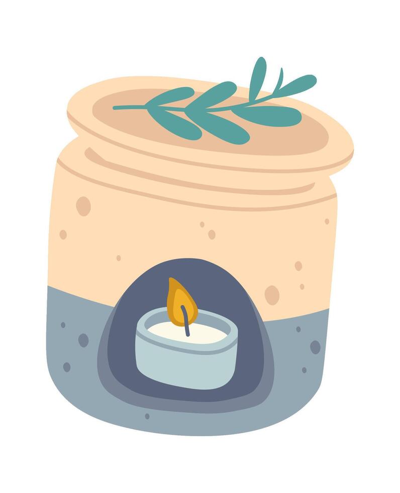 Aromatherapy flat icon Aroma lamp with burning candle vector