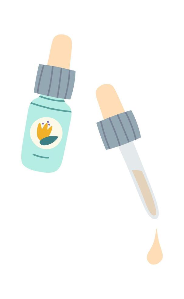 Essential oil in bottle flat icon Aromatherapy spa procedure Illustration vector