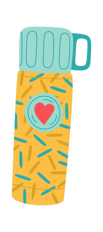 Thermos flat icon Vacuum insulated bottle with cute design vector