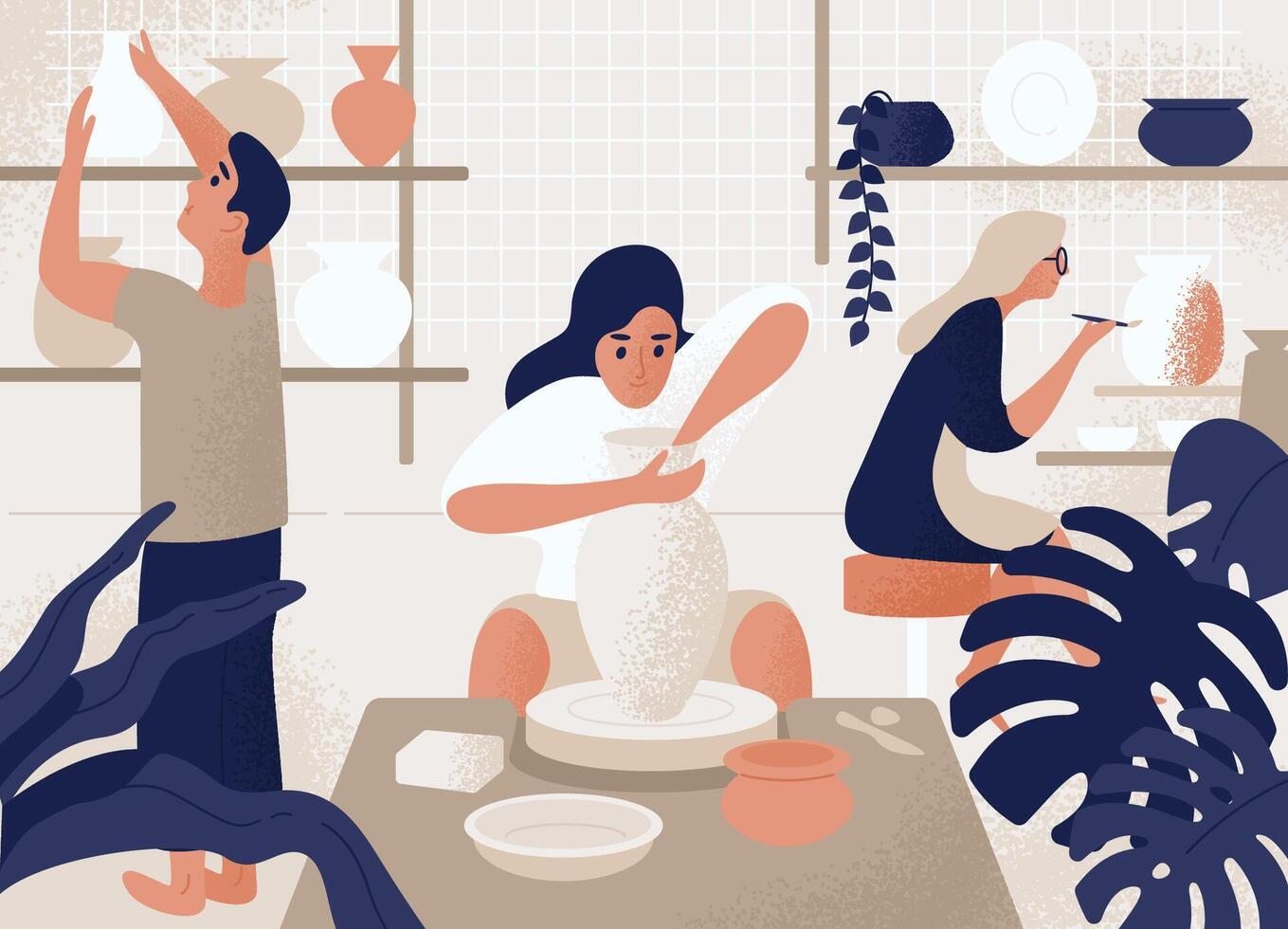 Artists working in a pottery studio vector