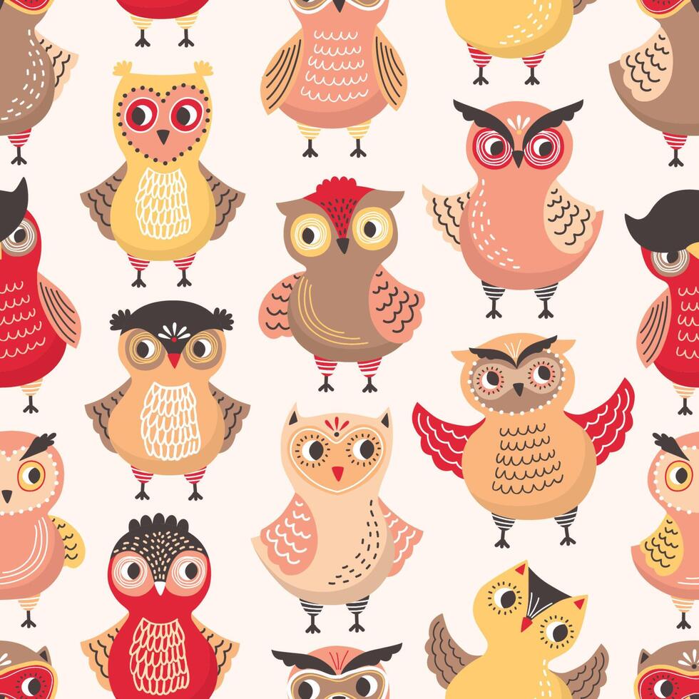 Cartoon owls in a repeating pattern vector