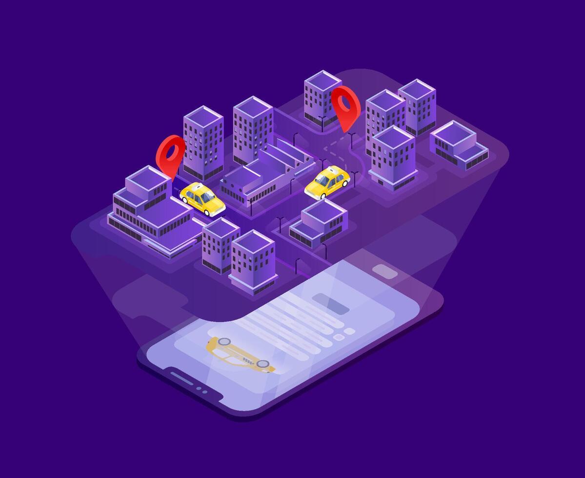 City map with taxi service app vector