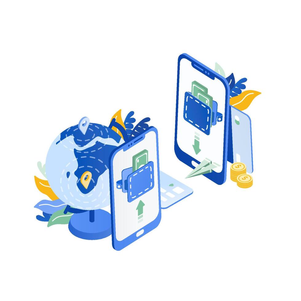 Digital wallet and global transactions illustration vector