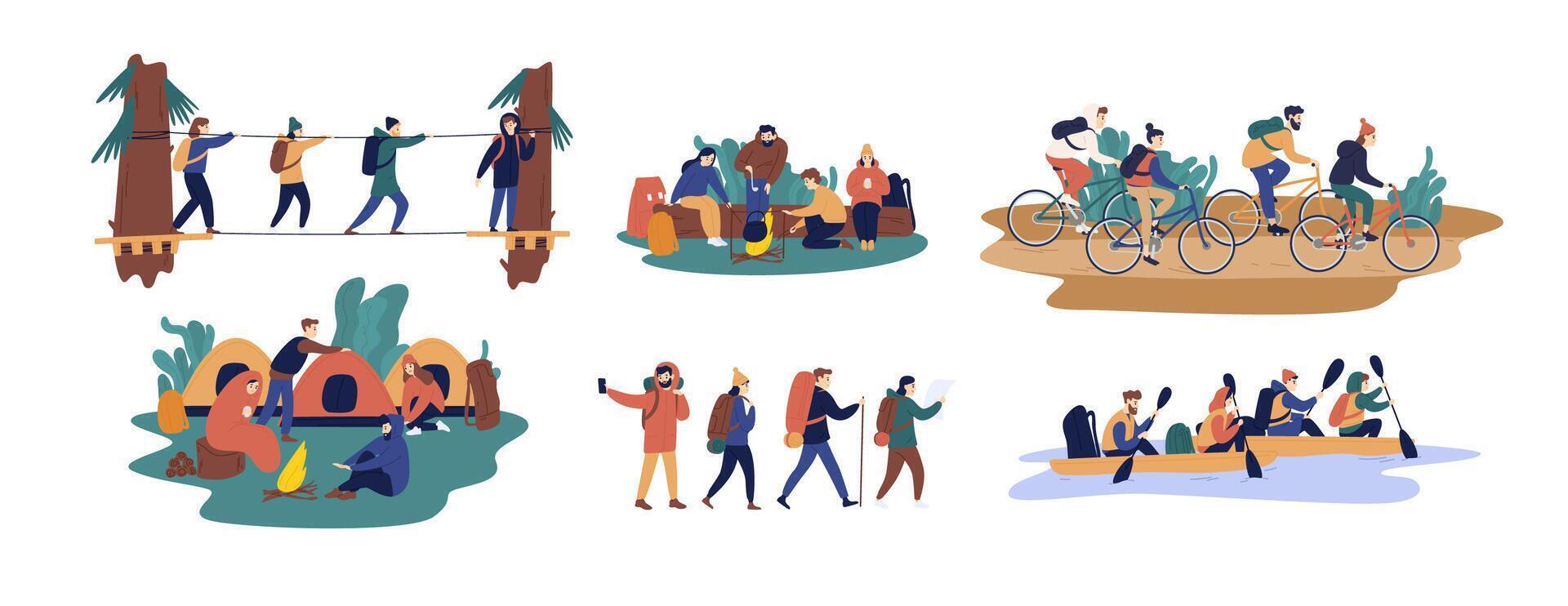 People enjoying outdoor adventure activities vector