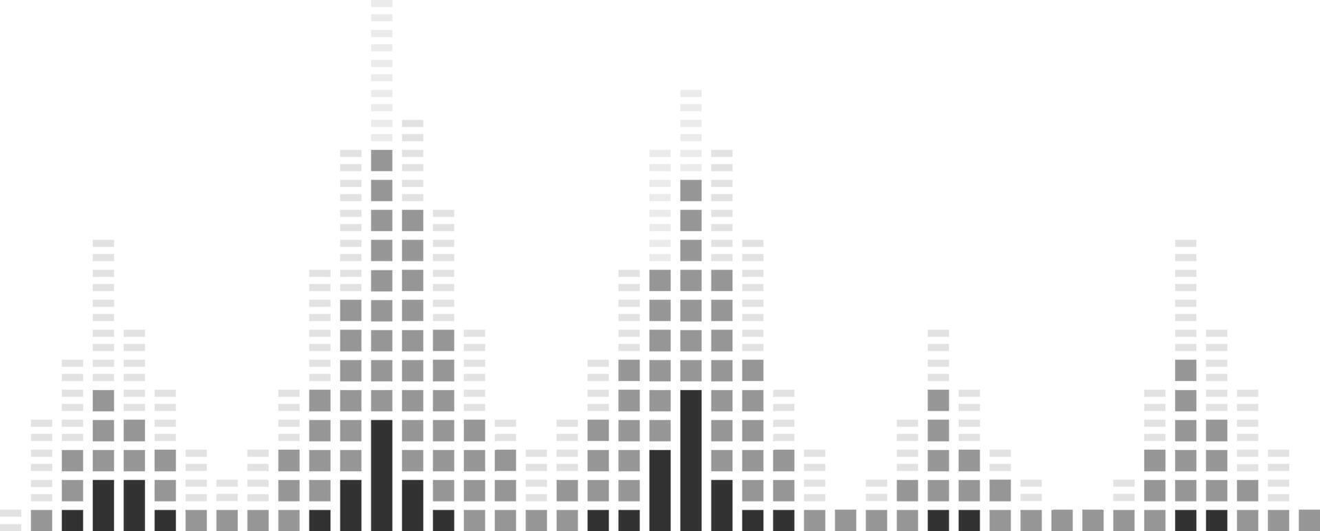 Digital music equalizer creating a striking graphic waveform with small gray and black squares set against a clean white background, embodying modern audio technology and design vector