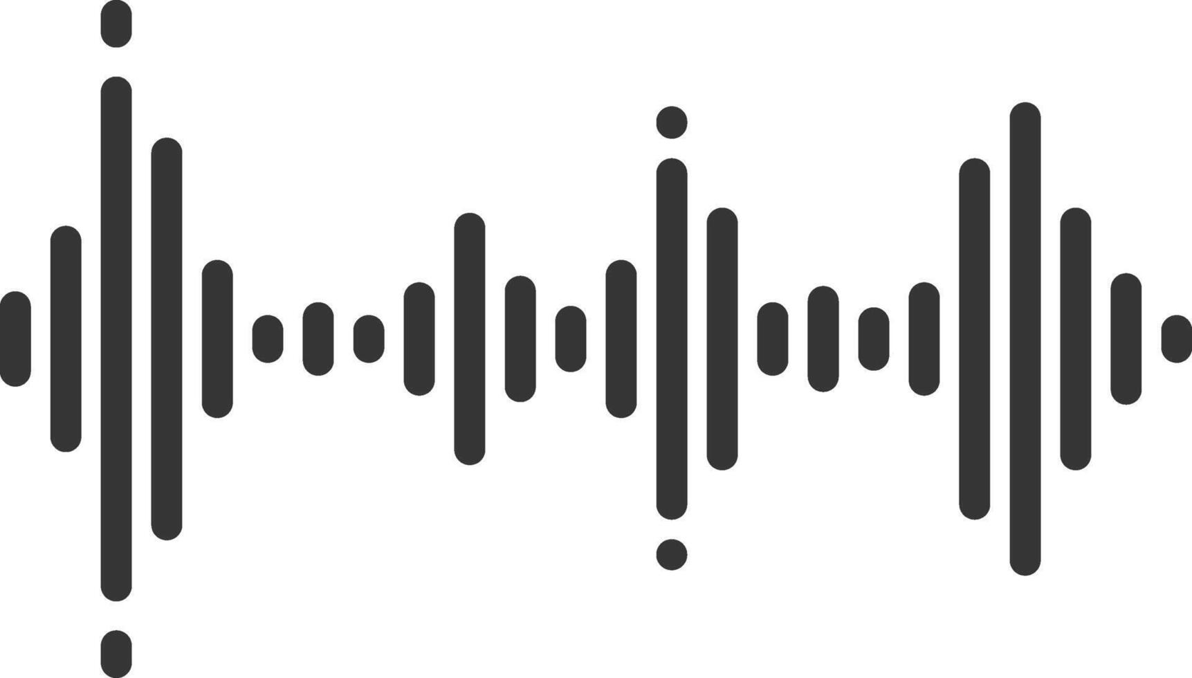 Dark gray rounded digital audio waveform visualizing sound frequency with vertical bars and small dots on white background, representing audio signal processing, music editing, and sound design vector