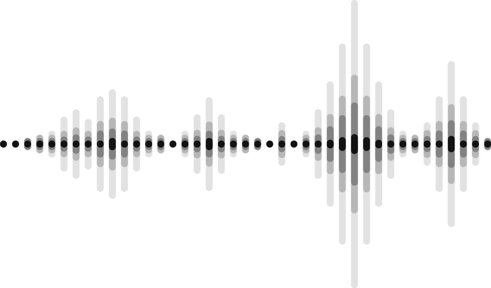 Abstract sound wave visualized through oscillating bars and dots, illustrating the dynamics of digital audio signal processing, music production, and voice communication vector