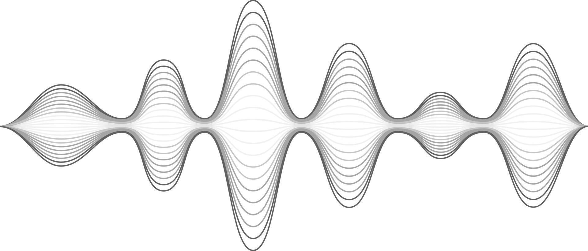 Overlapping gray curved lines creating a visual representation of sound waves oscillating with varying amplitude on a white background, symbolizing audio frequencies vector