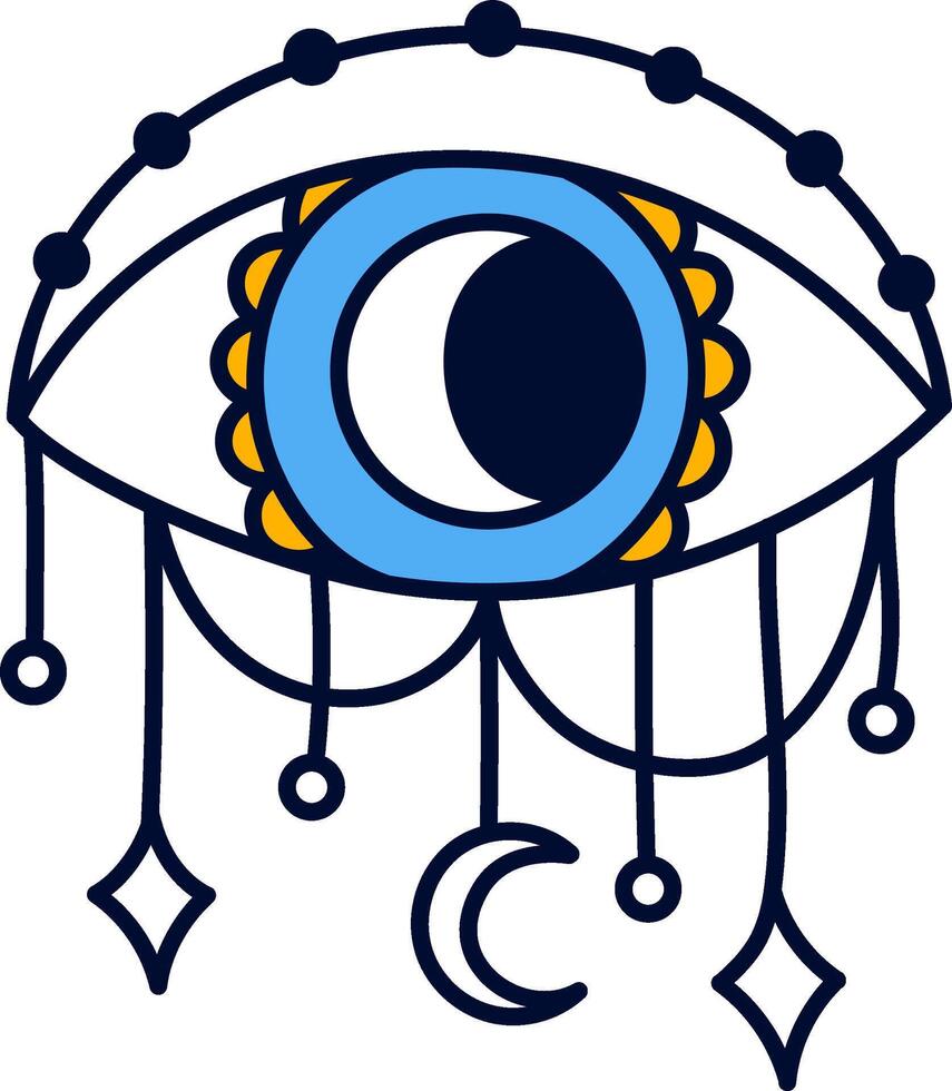 Mystical eye adorned with moon and stars, embodying the essence of a dreamcatcher, perfect for enhancing esoteric, spiritual, boho, and astrology themed designs vector