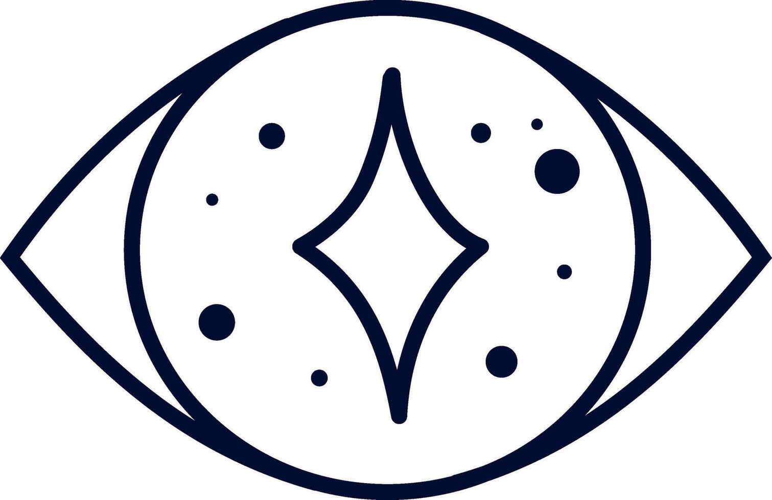 Simple eye icon featuring sparkle and dots, symbolizing vision, cleanliness, and health in a minimalist style, capturing attention with a bright, modern aesthetic vector