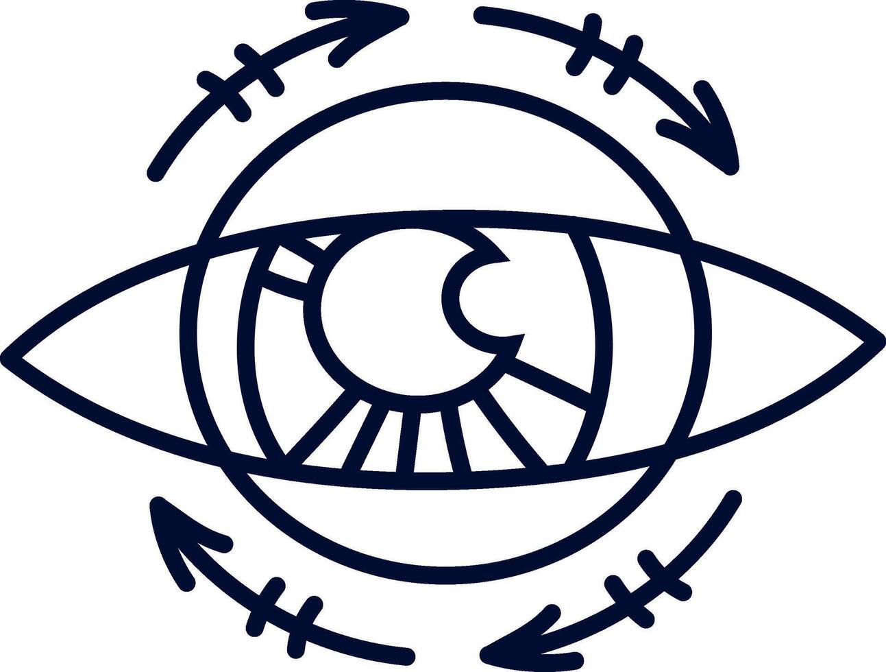 Simple drawing of an eye surrounded by rotating arrows, representing foresight, vision, and the ability to anticipate future trends and changes in various fields vector