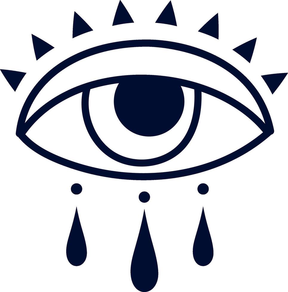 Minimalist illustration featuring a stylized eye shedding three teardrops, capturing emotions of sadness, grief, and empathy while conveying deep feelings of loss and heartbreak vector