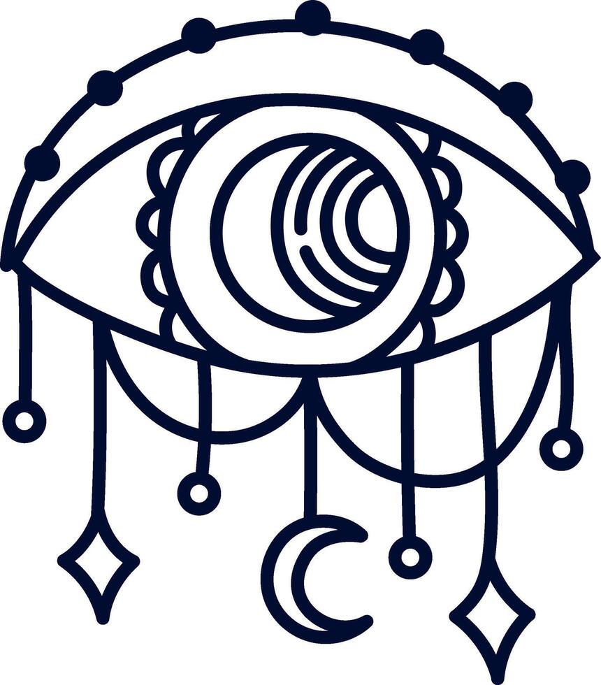 Mystical eye drawing featuring moon and stars, creating a simple yet captivating occult design ideal for esoteric, spiritual, or astrology themed projects and artworks vector
