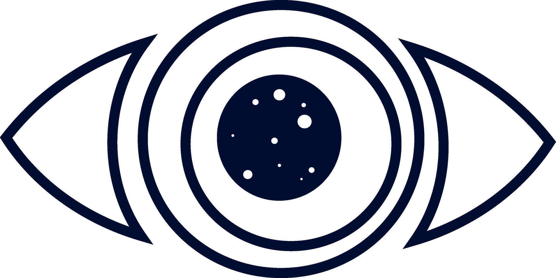 Simple eye drawing with space and stars in its pupil representing concepts of vision, future, universe, discovery and exploration, with concentric circles increasing the hypnotic effect vector