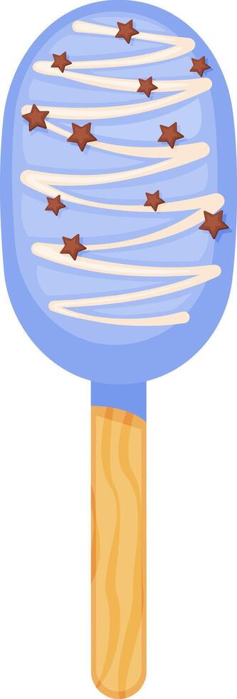 Refreshing blue popsicle, adorned with drizzled white chocolate and cheerful star shaped sprinkles, providing a delightful cool treat perfect for warm summer days vector