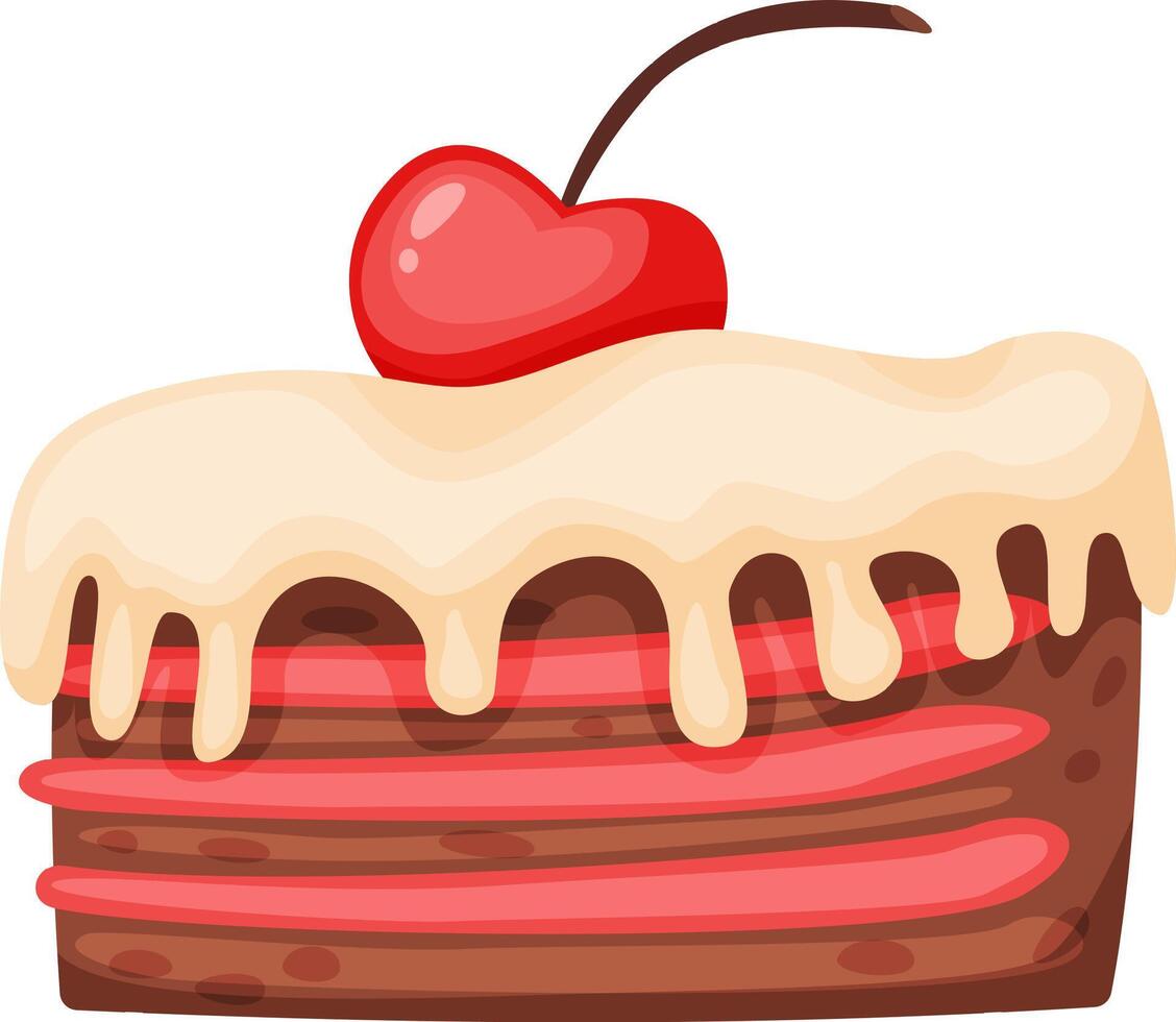 Creamy icing dripping over layers of moist cake, topped with a heart shaped cherry, creating a tempting dessert for Valentine's Day or any special occasion vector
