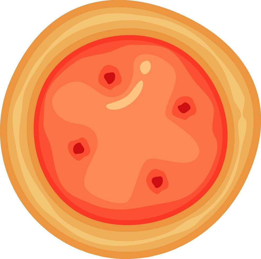 Cartoon illustration of a round pizza with tomato sauce and pepperoni appearing delicious and mouth watering, making it a perfect design for food related projects vector