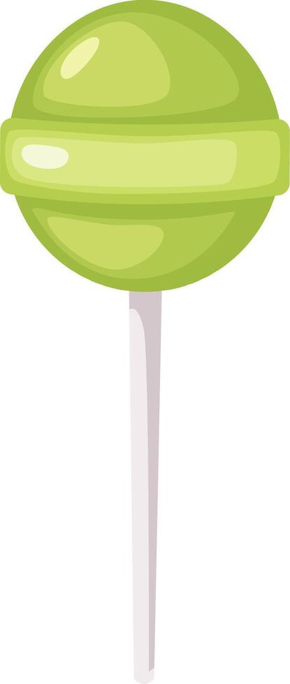 Spherical candy lollipop with a white stick, featuring a vibrant green color and a smooth, glossy finish, providing a sweet and delightful treat vector